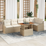 vidaXL 7-delat trädgårdsmatset med kuddar Beige Polyroting Akacia