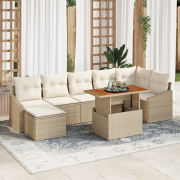 vidaXL 8-delad trädgårdsätmöbel med kuddar Beige Poly Rottning Akacia