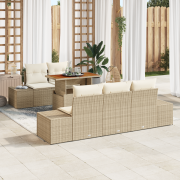 vidaXL 6-delat trädgårdsmöbelset med kuddar Beige Poly Rattan Akacia