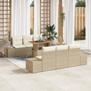 vidaXL 7-delars trädgårdsmatbord med kuddar beige polyrotting akacia
