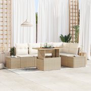 vidaXL 6 Delar Trädgårdsmatset med Kuddar Beige Poly Rattan Akacia