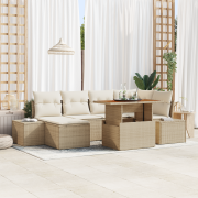 vidaXL 7-delars trädgårds matbord med kuddar Beige polyrotting akacia