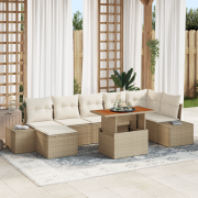 vidaXL 8-delars trädgårds matbord set med kuddar beige polyrotting aka...