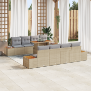 vidaXL 9 Delars Trädgårds Matsats med Kuddar Beige Poly Rattan Akacia