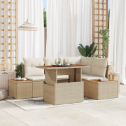 vidaXL 5-delars Trädgårdsmatbord med Kuddar Beige Poly Rattan Akacia