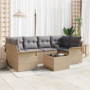 vidaXL 7-delad trädgårdsoffagrupp med kuddar beige poly-rotting