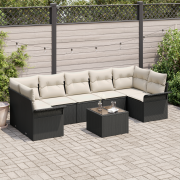 vidaXL 8-delat trädgårdsmöbelset med kuddar svart poly rattan