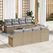 vidaXL 9-delat trädgårdsoffset med kuddar beige poly rattan