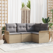 vidaXL 4-delad Trädgårdsoffagrupp med Kuddar Beige Poly Rattan
