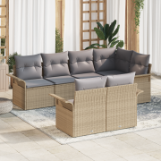 vidaXL 7-delars Trädgårdsoffset med Kuddar Beige Poly Rattan