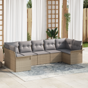 vidaXL 7-delat trädgårdssoffset med kuddar beige poly-rotting