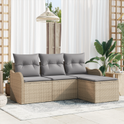 vidaXL 4-delat trädgårdsoffaset med kuddar beige poly rattan