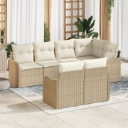 vidaXL 7 Delars Trädgårdsoffa Set med Kuddar Beige Poly Rattan