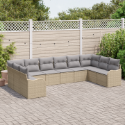 vidaXL 10 Delar Trädgårdsoffaset med Kuddar Beige Poly Rottin