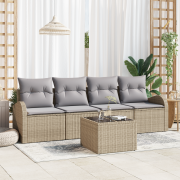 vidaXL 5-delad trädgårdsoffagrupp med dynor Beige Poly Rattan