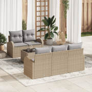 vidaXL 6-delat Trädgårdsofa Set med Dynor Beige Poly Rattan