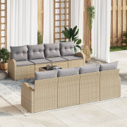 vidaXL 9-delad trädgårdsoffset med kuddar Beige Poly Rattan