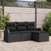 vidaXL 4 Delars Trädgårdsoffaset med Kuddar Svart Poly Rattan