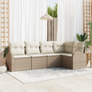 vidaXL 5-delad trädgårdsoffa med kuddar beige poly rattan