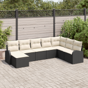 vidaXL 8 Delars Trädgårdsoff set med Kuddar Svart Poly Rattan