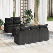 vidaXL 6-delat Trädgårdssofa Set med Kuddar Svart Poly Rattan