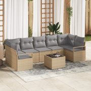 vidaXL 8-delat trädgårdsoffmöbelset med kuddar beige poly rattan