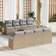 vidaXL 9 Delars Trädgårdsoff Set med Kuddar i Beige Poly Rattan