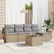 vidaXL 6 Delat Trädgårdsoff Set med Kuddar Svart Poly Rattan
