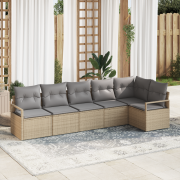 vidaXL 6-delad trädgårdsoffset med kuddar beige poly rotting