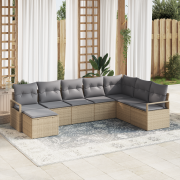 vidaXL 8-delat trädgårdsoffas med kuddar i beige poly rattan