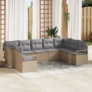 vidaXL 9-delad trädgårdsoffa set med kuddar beige poly rattan