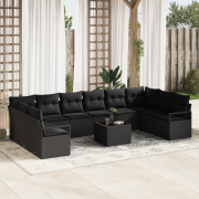 vidaXL 11-delars trädgårdsoffaset med kuddar beige poly rotting
