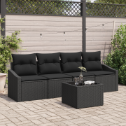vidaXL 5-delad Trädgårds Matgrupp med Kuddar Svart Poly Rattan