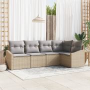 vidaXL 5 Delars Trädgårds Matgrupp med Kuddar Beige Poly Rattan