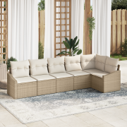 vidaXL 6-delars trädgårds matbord set med kuddar Beige Poly Rattan