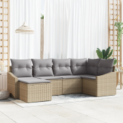 vidaXL 6-delat Trädgårdsset med Kuddar Beige Polyrotting