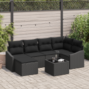 vidaXL 7 Delars Trädgårdsmatbord Set med Kuddar Beige Poly Rattan