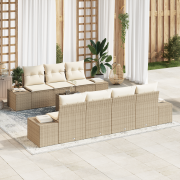 vidaXL 8-delat trädgårdsoff-set med kuddar beige poly rotting
