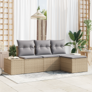 vidaXL 4-delat trädgårdsoffaset med kuddar Beige Poly Rottning
