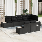 vidaXL 8-delat Trädgårdsoff-set med Kuddar Svart Poly Rattan