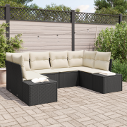 vidaXL 6 Delars Utesoffa Set med Kuddar Svart Poly Rattan