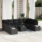 vidaXL 10-delars Trädgårdsoffset med kuddar Beige Poly-rattan