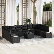 vidaXL 11-delat Trädgårdsoffer-set med kuddar Beige Poly Rattan