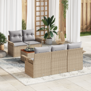 vidaXL 6-delat trädgårdsoffset med kuddar beige poly rattan akacia
