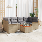 vidaXL 7-delars Trädgårdsoffaset med Kuddar Beige Poly Rattan Akacia