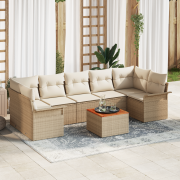 vidaXL 8-delad trädgårdsoffaset med kuddar Beige Poly Rattan Akacia
