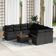 vidaXL 9-delars trädgårdsofa set med kuddar svart poly rattan akacia