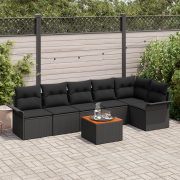 vidaXL 7-delat trädgårdsoffaset med kuddar Svart Poly Rattan Akacia