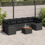 vidaXL 8 delat trädgårdsoff set med kuddar svart poly rattan akacia