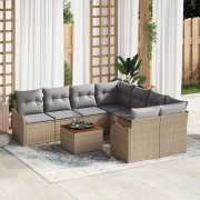 vidaXL 9-delars Trädgårdsoffagrupp med Kuddar Beige Poly Rattan Akacia